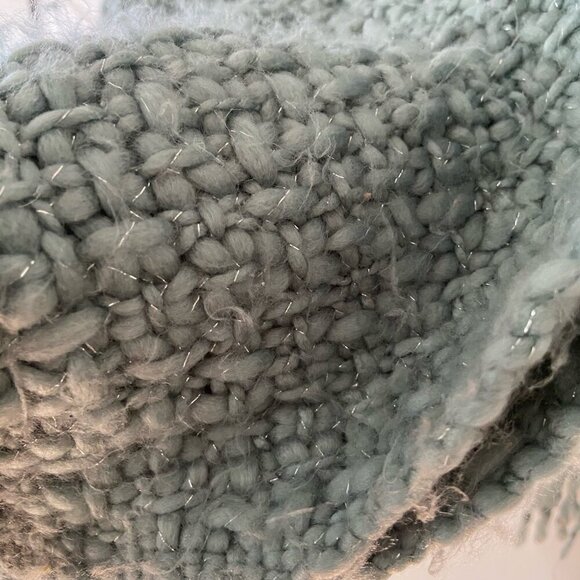 Pottery Barn Chunky Knit Turquoise Blue Throw Blanket with Fringe 50x60 inches - Picture 4 of 8